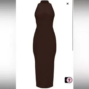 chocolate high neck open back sleeveless midaxi dress